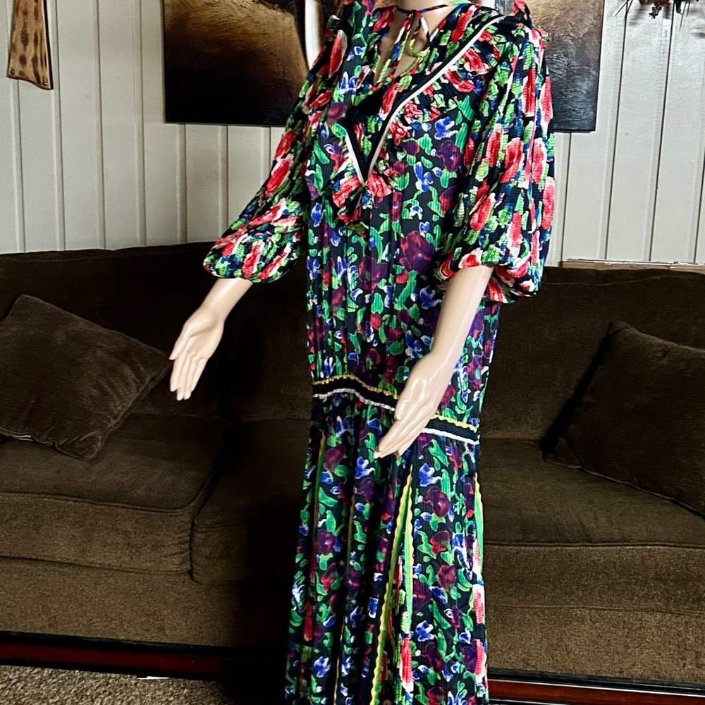 Diane Freis~Vintage • Large • Multi-Colors • Floral •W/ Ruffles & Tie Boho Dress - Picture 11 of 16